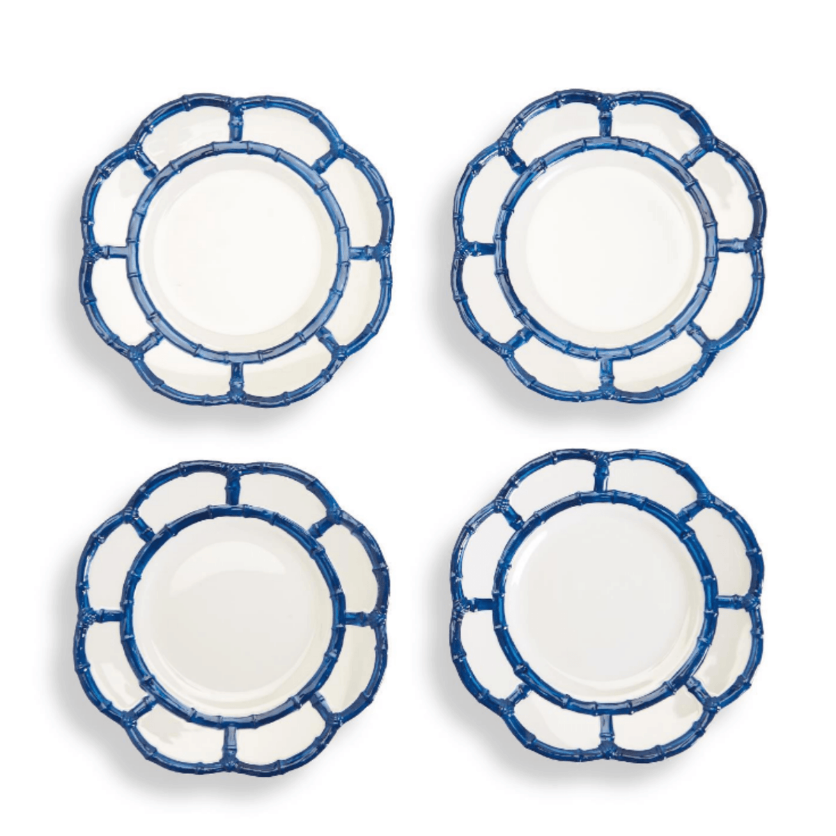 Set of Four Blue Bamboo Touch Melamine Salad / Dessert Plates