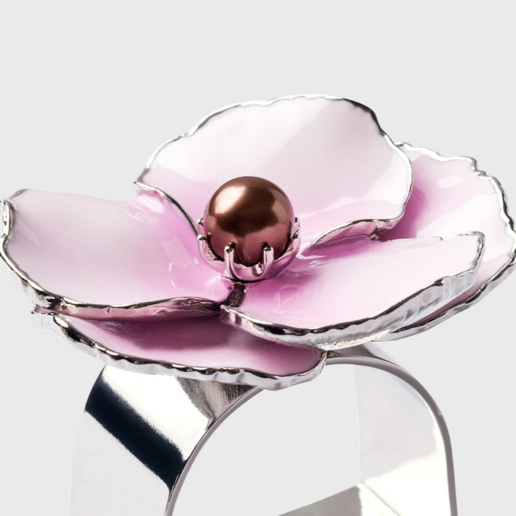 Enamel Flower Napkin Rings in Pink, Set of Four - The Well Appointed House 