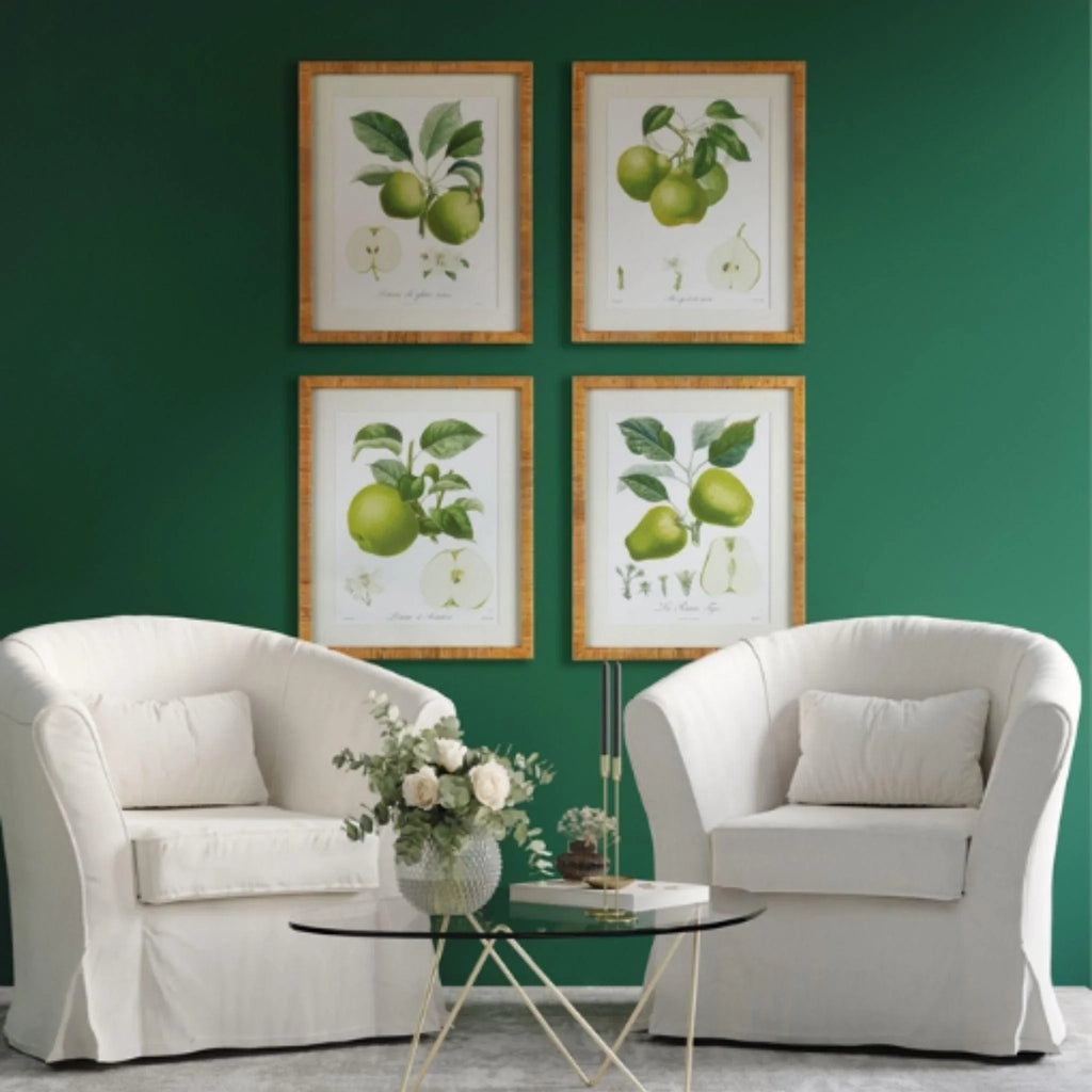 Set of Four Framed Green Fruit Study Prints - Paintings - The Well Appointed House