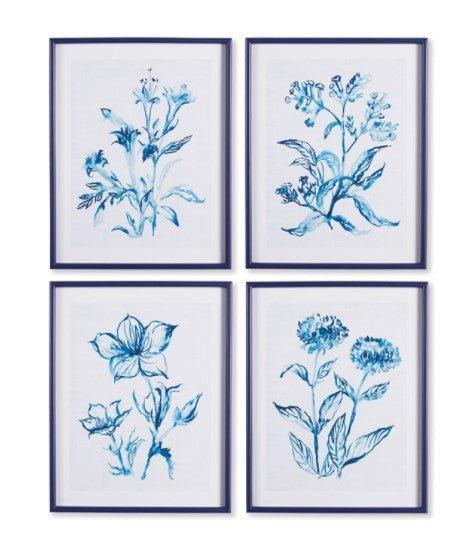 Set of Four Framed Indigo Botanical Prints - Paintings - The Well Appointed House