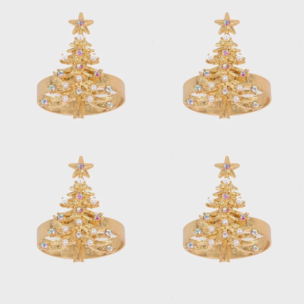Set of Four Gold Christmas Tree Skinny Napkin Rings - Napkin Rings - The Well Appointed House