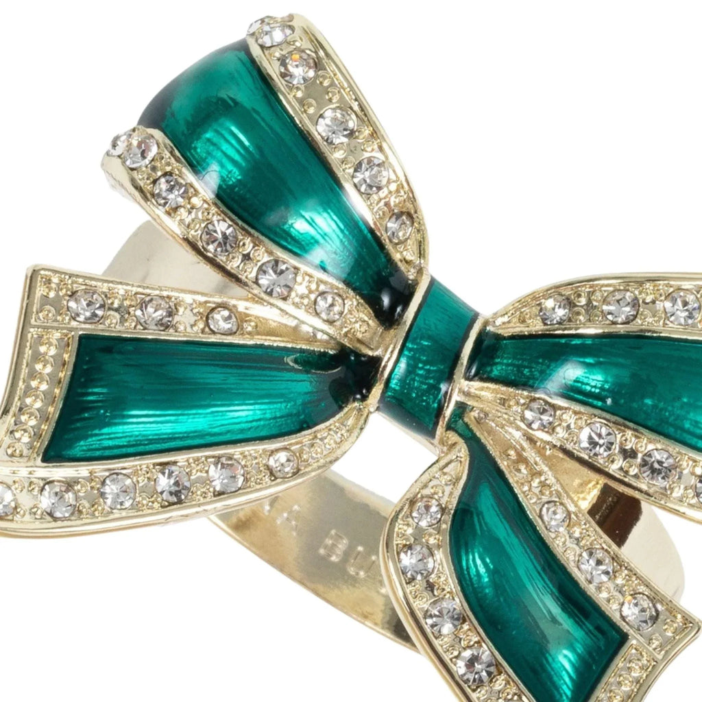 Set of Four Green Enamel Bow Skinny Napkin Rings - Napkin Rings - The Well Appointed House