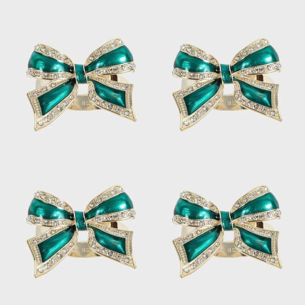 Set of Four Green Enamel Bow Skinny Napkin Rings - Napkin Rings - The Well Appointed House