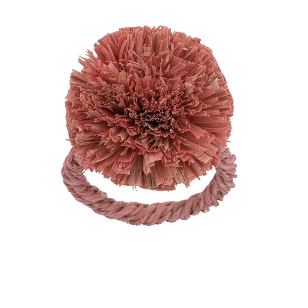 Set of Four Pink Straw Pompom Napkin Rings - Placemats & Napkin Rings - The Well Appointed House