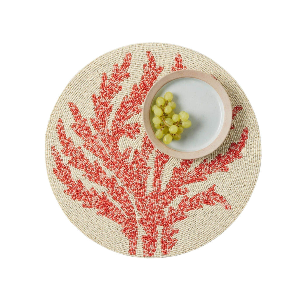 Set of Four Red Coral Glass Bead Round Placemats - Placemats - The Well Appointed House
