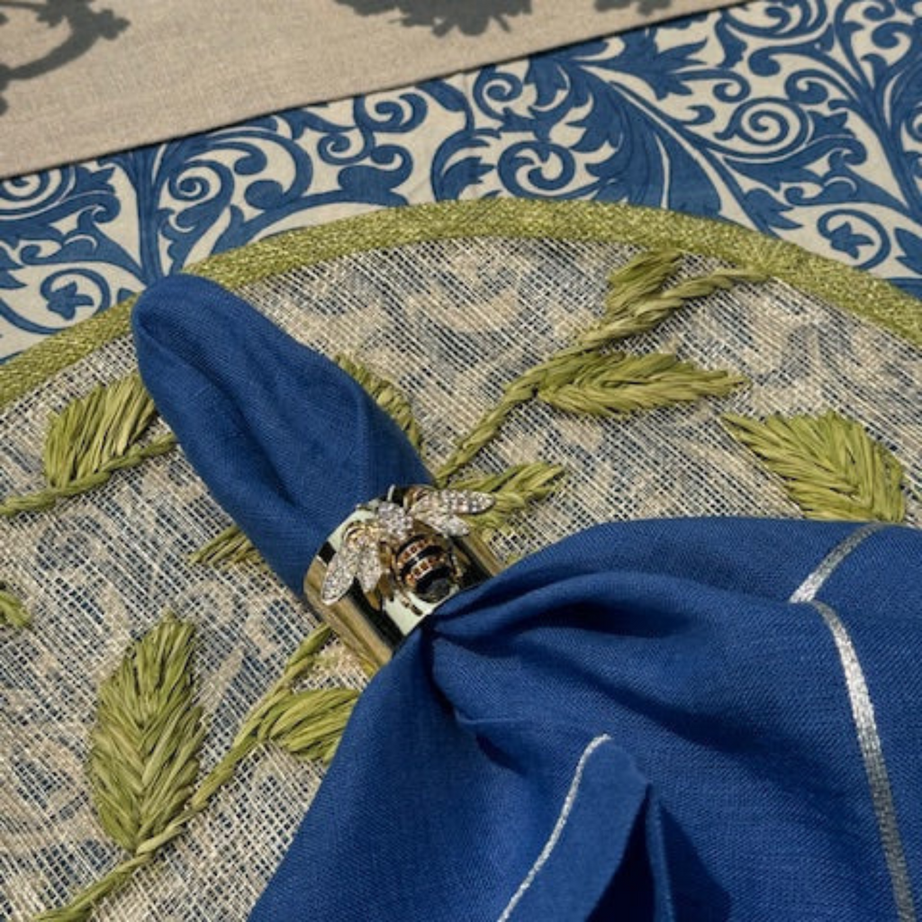 Silver Trim Dinner Napkins in Bright Blue, Set of Two - The Well Appointed House 