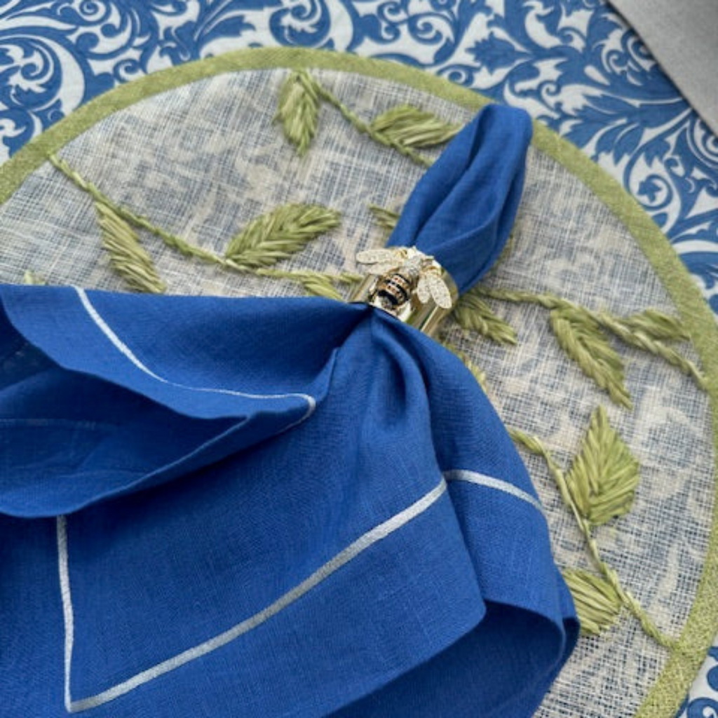 Silver Trim Dinner Napkins in Bright Blue, Set of Two - The Well Appointed House 