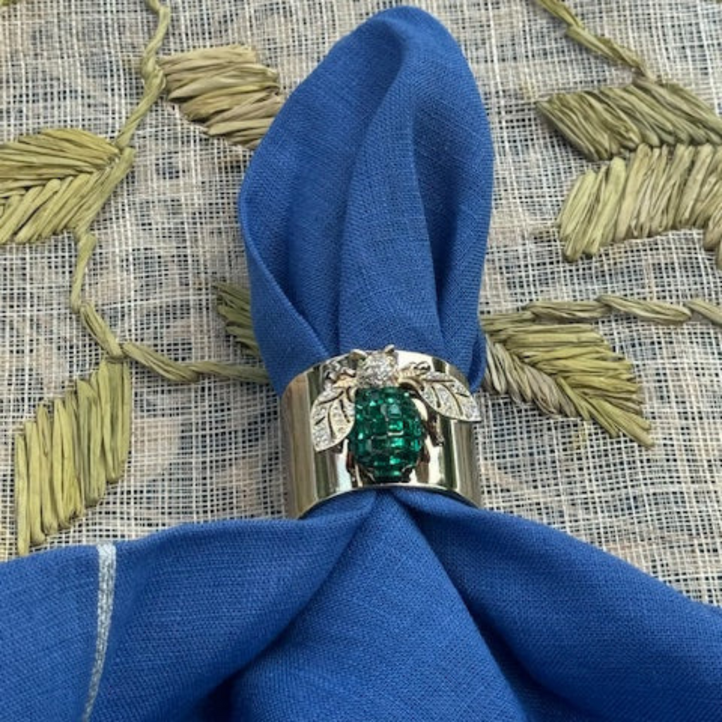 Silver Trim Dinner Napkins in Bright Blue, Set of Two - The Well Appointed House 