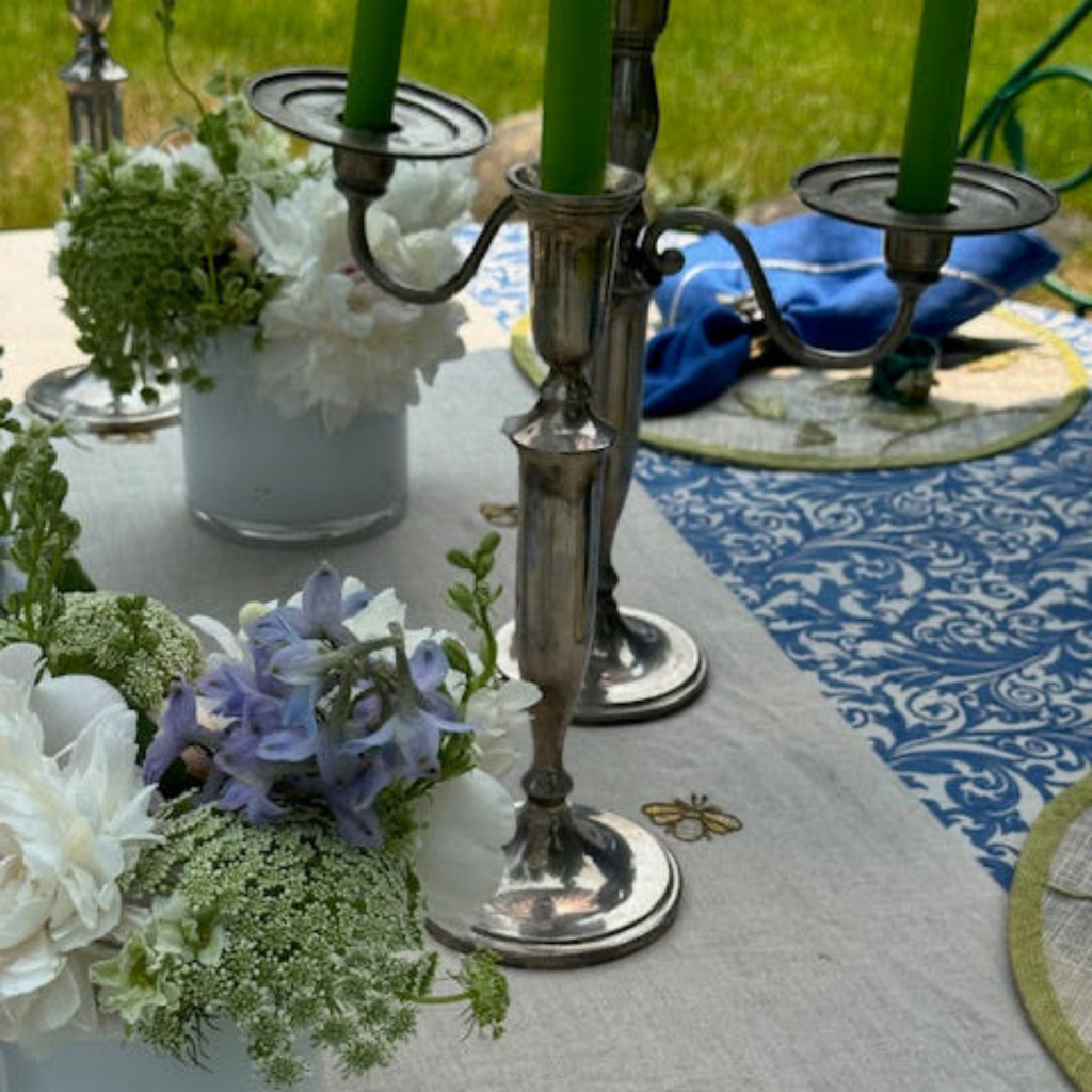 Silver Trim Dinner Napkins in Bright Blue, Set of Two - The Well Appointed House 