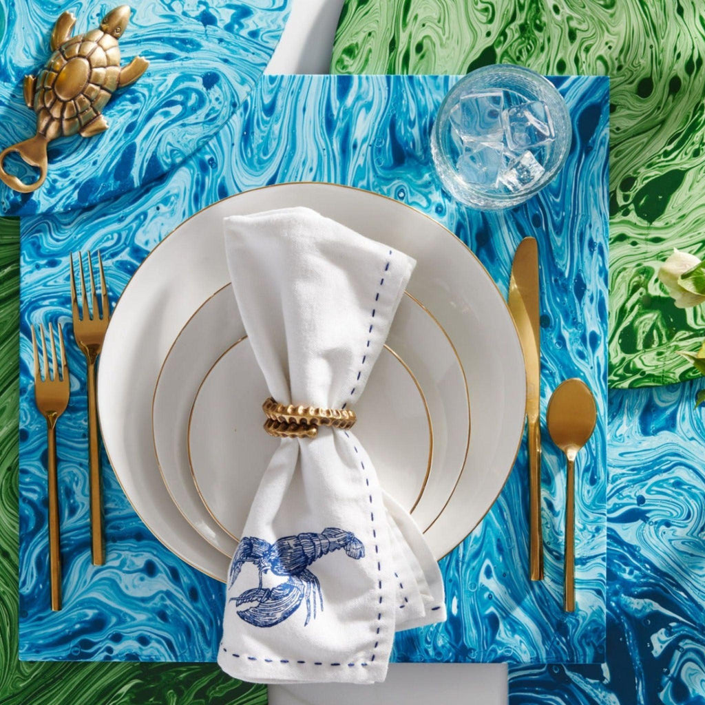 Set of Four White Cotton Napkins Lobster Motif Napkins - Dinner Napkins - The Well Appointed House