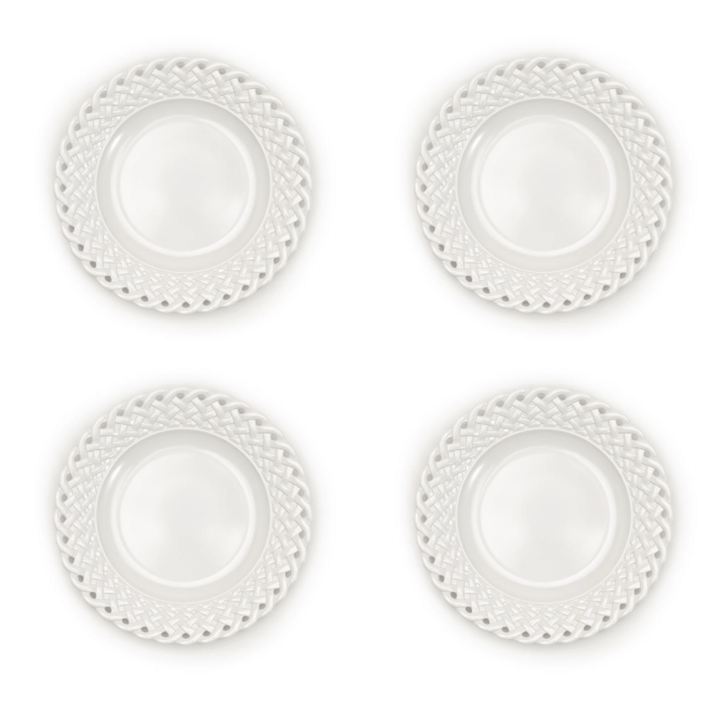 Set of Four White Lattice Melamine Salad / Dessert Plates - Dinnerware - The Well Appointed House