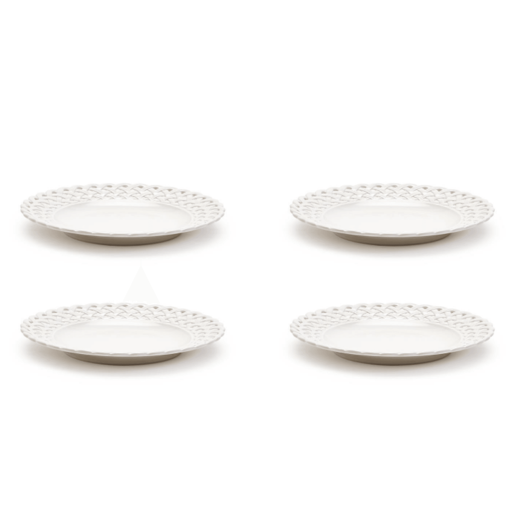 Set of Four White Lattice Melamine Salad / Dessert Plates - Dinnerware - The Well Appointed House