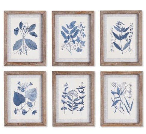 Set of Six Framed Petite Blue Leaf Prints - Paintings - The Well Appointed House