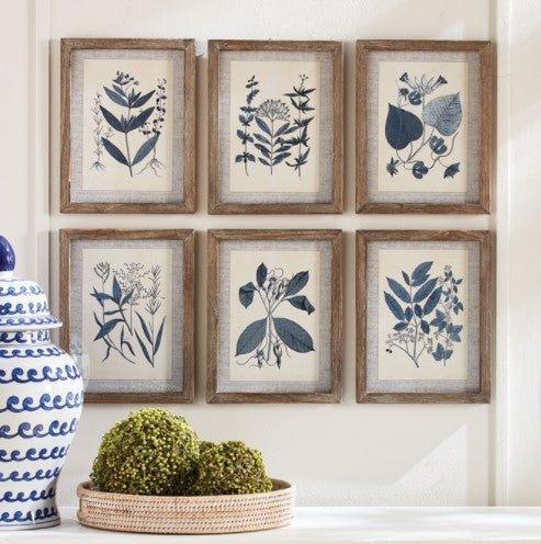 Set of Six Framed Petite Blue Leaf Prints - Paintings - The Well Appointed House