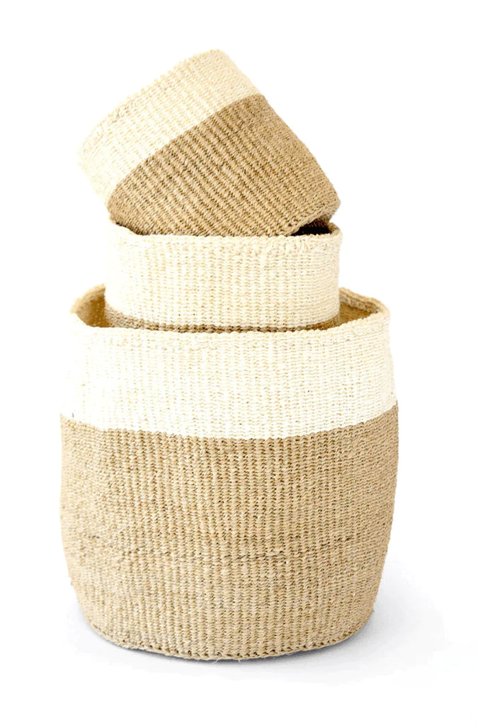 Set of Three Beige and Cream Nesting Baskets - Baskets & Bins - The Well Appointed House