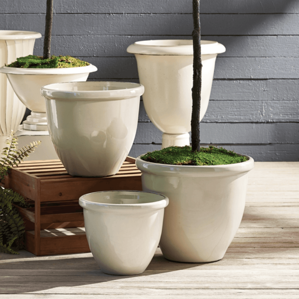 Set of Three Ivory Glazelite Garden Pots - Outdoor Planters - The Well Appointed House
