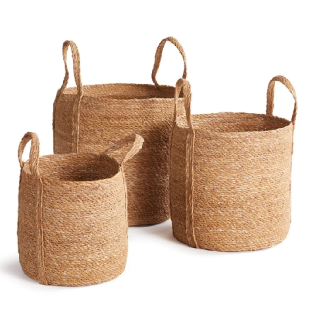 Set of Three Seagrass Round Baskets with Long Handles - Baskets & Bins - The Well Appointed House