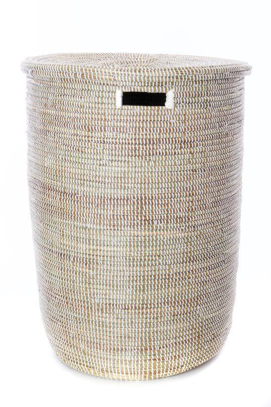 Set of Three Solid White Classic Handcrafted Woven Hampers With Flat Lids - Hampers - The Well Appointed House