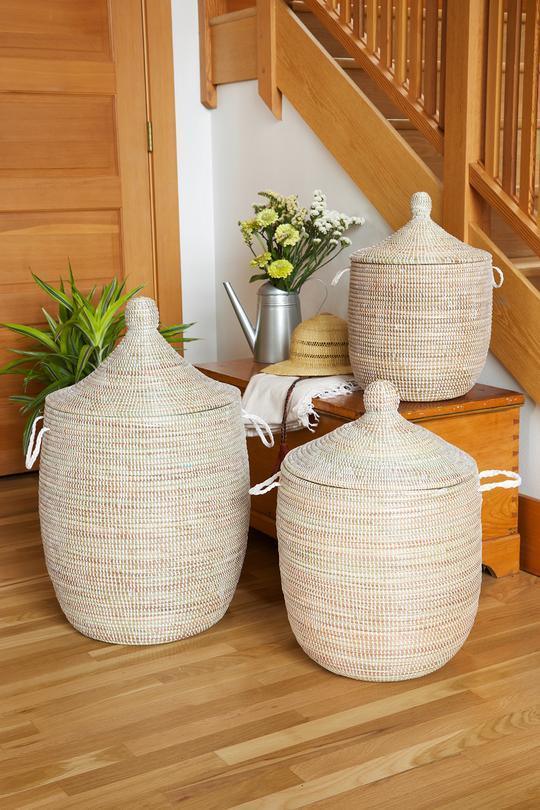 Set of Three Solid White Handcrafted Woven Hampers - Hampers - The Well Appointed House