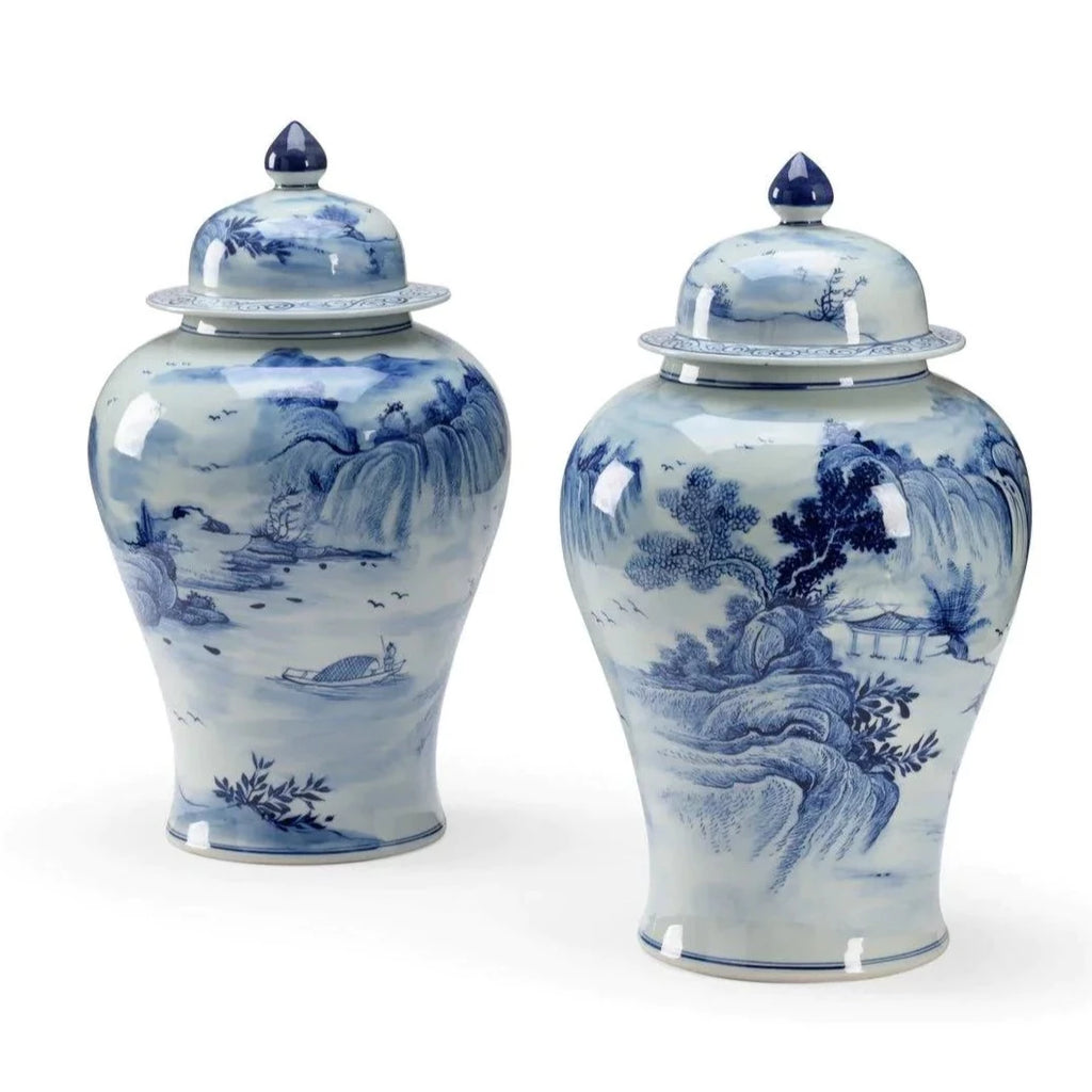 Set of Two Blue & White Qin Dynasty Ginger Jars - Vases & Jars - The Well Appointed House