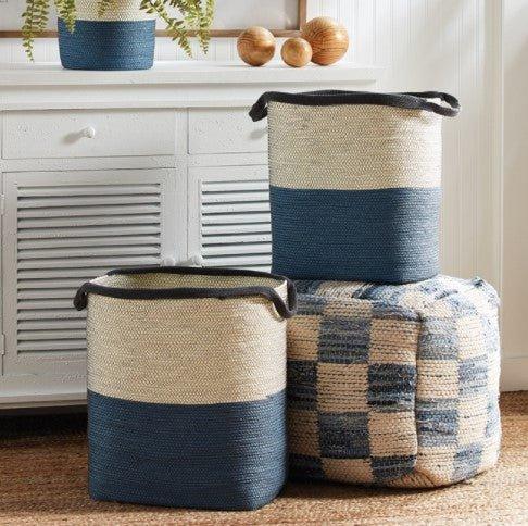 Set of Two Blue and White Woven Baskets with Handles - Baskets & Bins - The Well Appointed House