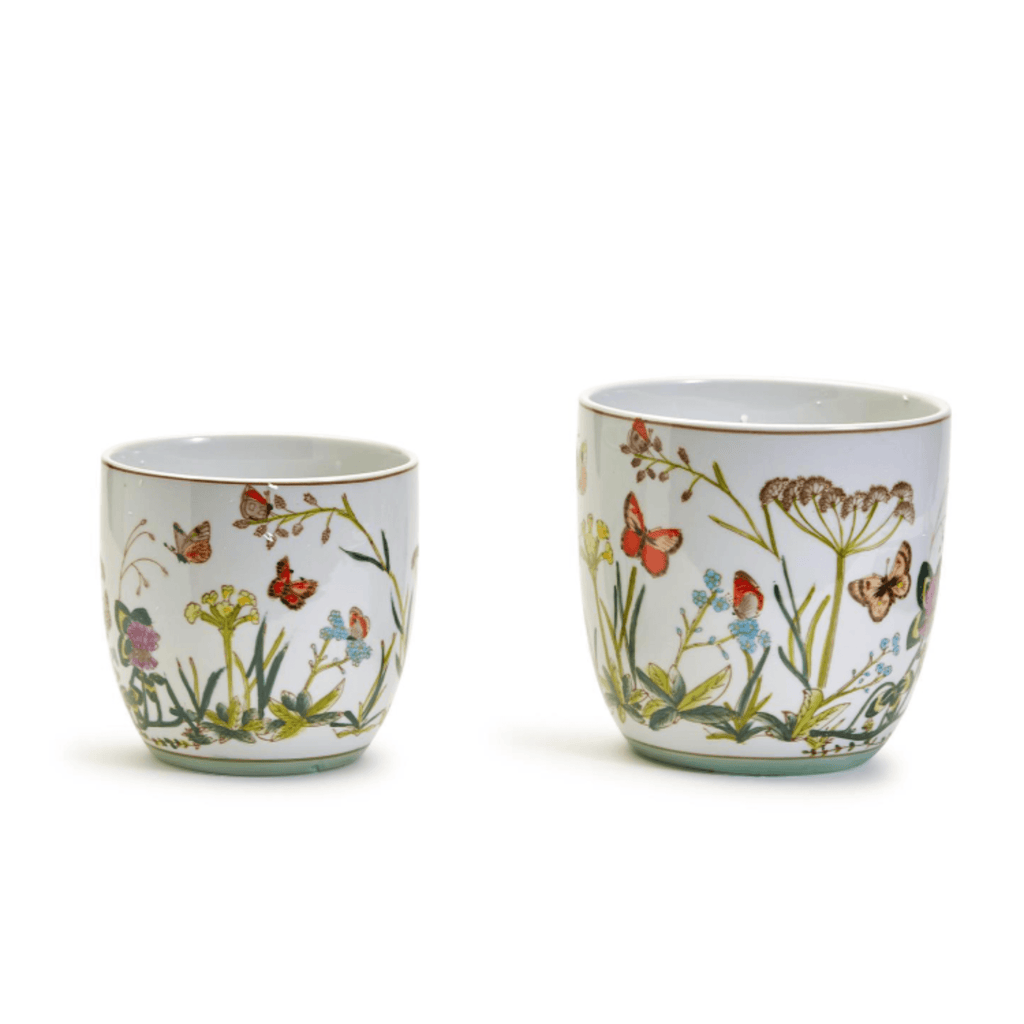 Set of Two Butterfly Garden Cachepots / Vases - Indoor Planters - The Well Appointed House