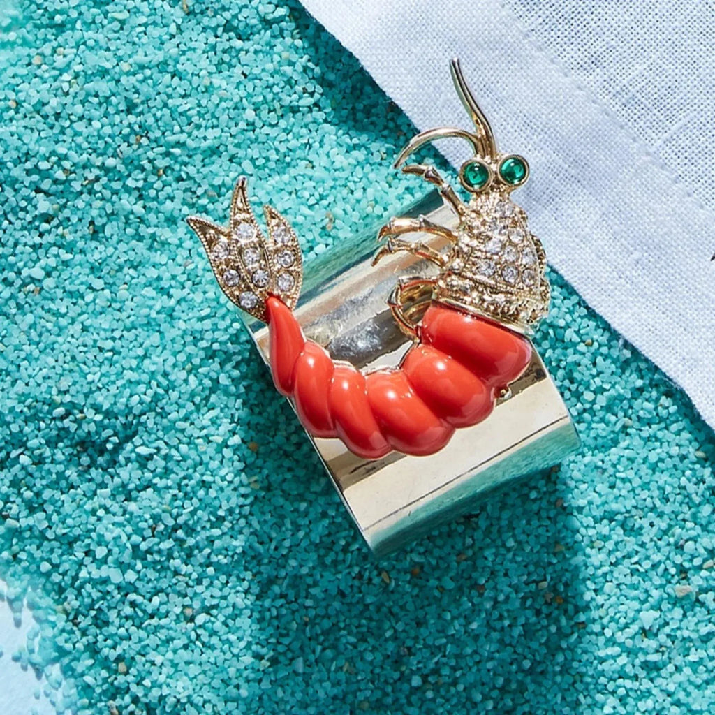 Set of Two Coral Shrimp Napkin Rings - Placemats & Napkin Rings - The Well Appointed House