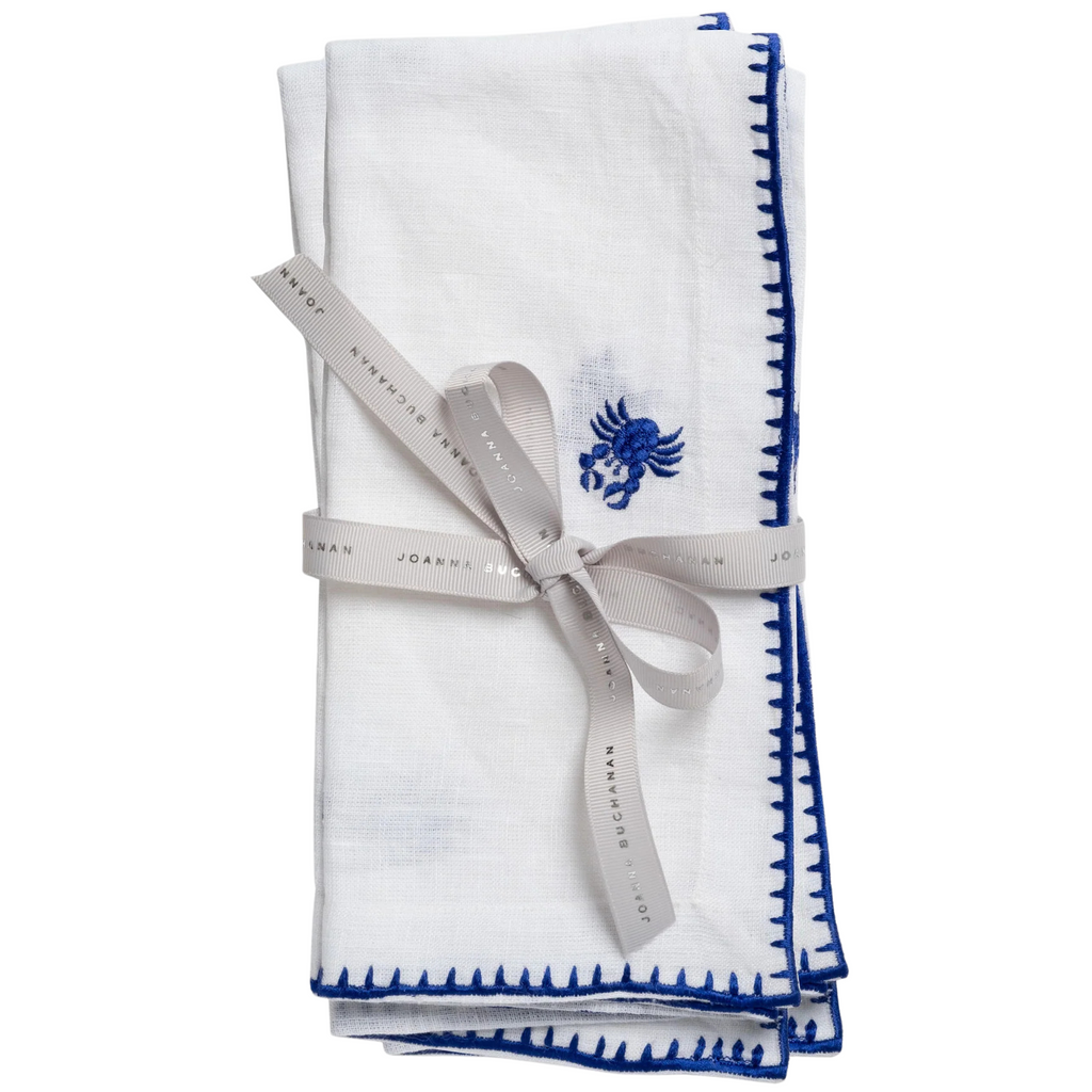 Crab Embroidered White Dinner Napkins, Set of Two - The Well Appointed House 