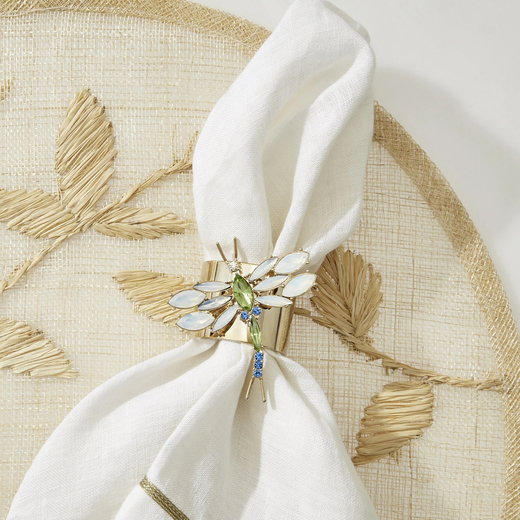 Dragonfly Napkin Rings, Opal, Set of Two - The Well Appointed House 