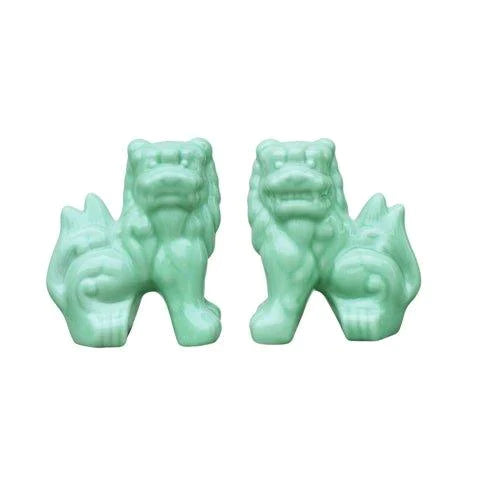 Set of Two Green Porcelain Foo Dog Statues - Decorative Objects - The Well Appointed House