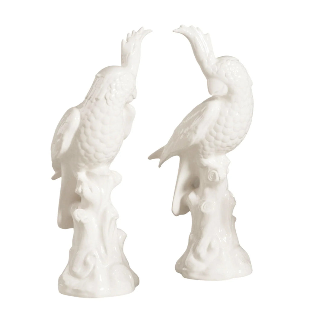 Set of Two Hand Painted Ceramic Parrots in White - Decorative Objects - The Well Appointed House