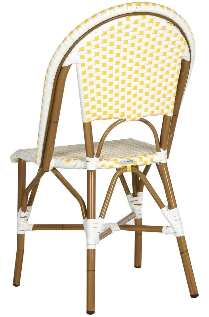 Set of Two Indoor-Outdoor Stacking Side Chairs in Yellow and White - Outdoor Dining Tables & Chairs - The Well Appointed House