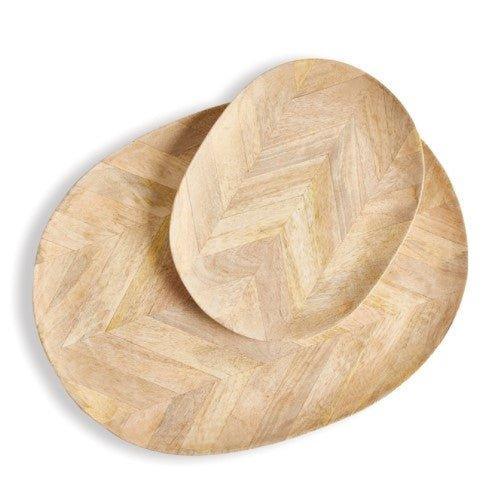 Set of Two Marquetry Herringbone Oval Trays - Trays & Serveware - The Well Appointed House