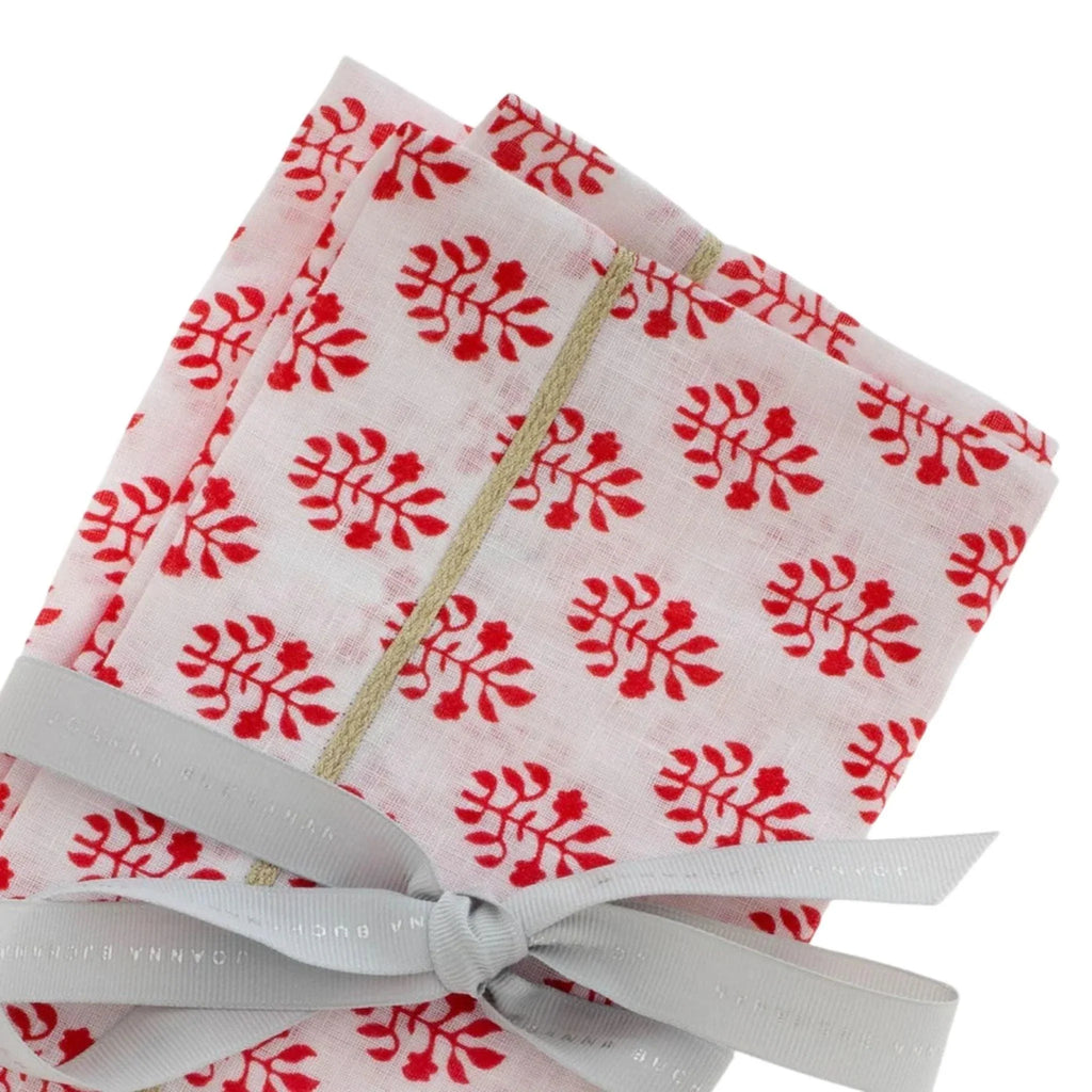 Set of Two Red Printed Leaf Linen Dinner Napkins - Dinner Napkins - The Well Appointed House