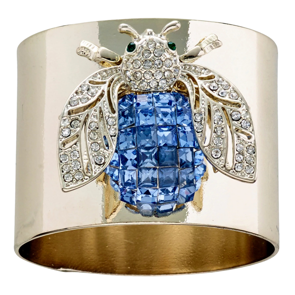 Sparkle Bee Napkin Rings in Blue, Set of Two - The Well Appointed House 
