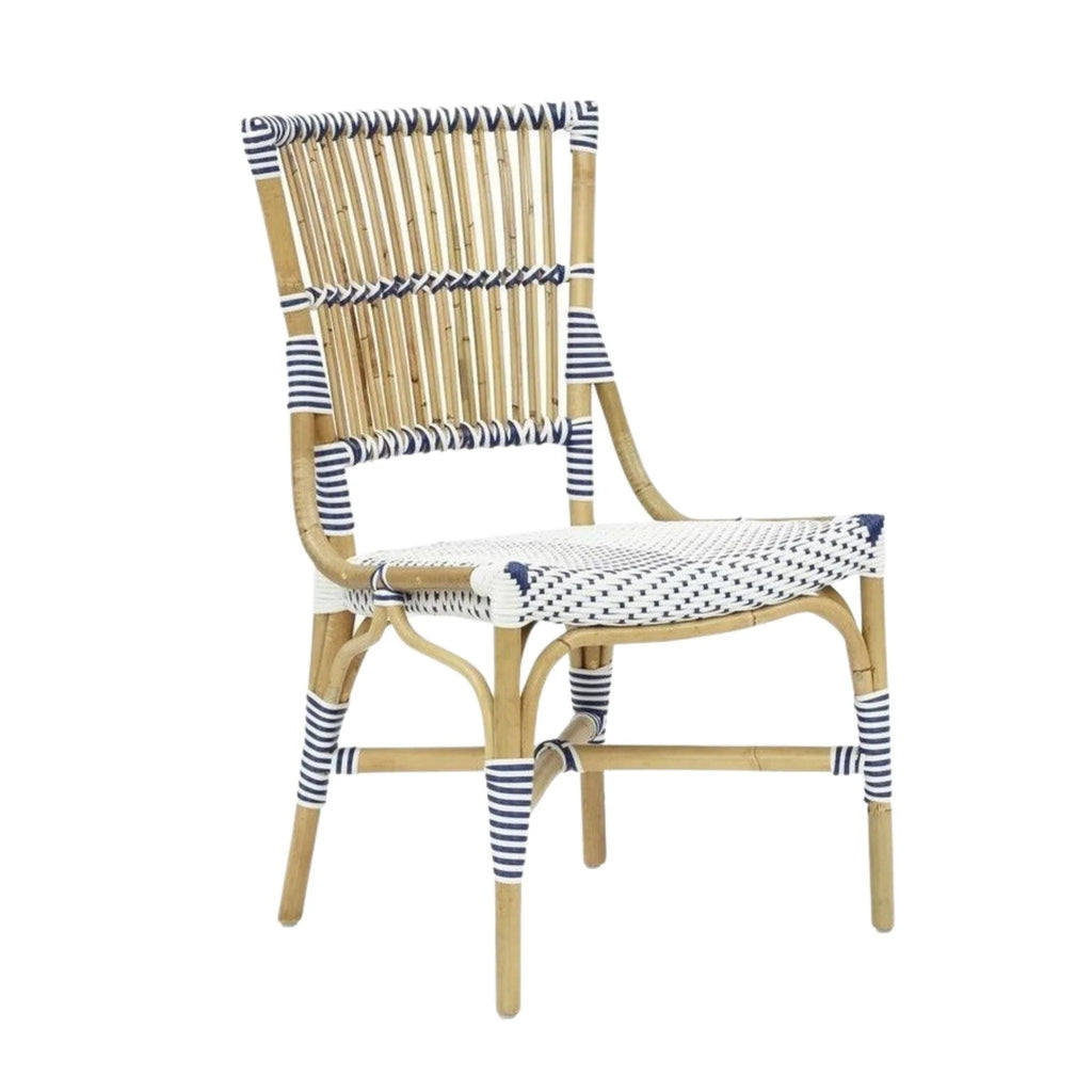 Set of Two White and Navy Blue Bistro Natural Woven Side Chairs - Dining Chairs - The Well Appointed House