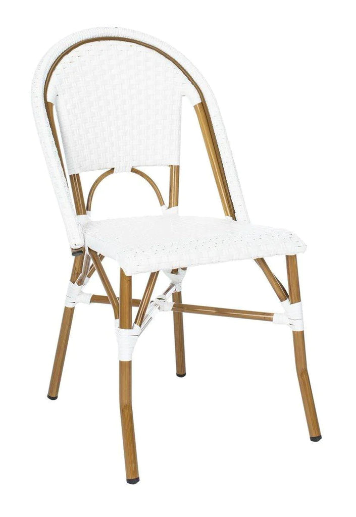 Set of Two White PE Wicker & Aluminum Faux Bamboo Outdoor Bistro Chairs - Outdoor Dining Tables & Chairs - The Well Appointed House