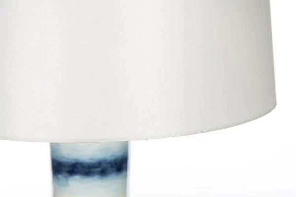 Shades of Blue And White Striped Ceramic Table Lamp with White Linen Shade - Table Lamps - The Well Appointed House