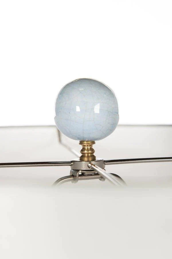 Shades of Blue And White Striped Ceramic Table Lamp with White Linen Shade - Table Lamps - The Well Appointed House