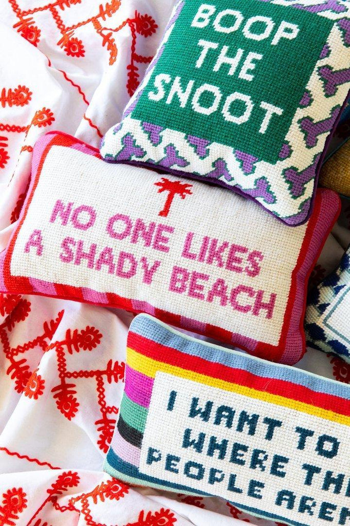 Shady Beach Quote Needlepoint Pillow - Pillows - The Well Appointed House