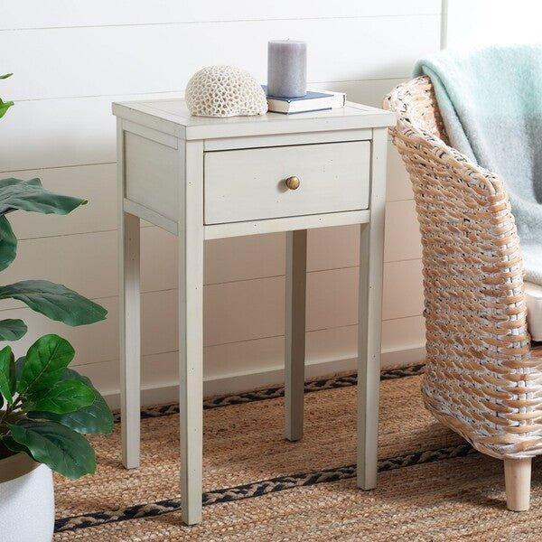 Side Table With Storage Drawer in White With Gold Accents - Side & Accent Tables - The Well Appointed House