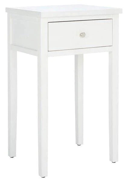 Side Table With Storage Drawer in White With Silver Accents - Side & Accent Tables - The Well Appointed House