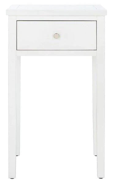 Side Table With Storage Drawer in White With Silver Accents - Side & Accent Tables - The Well Appointed House