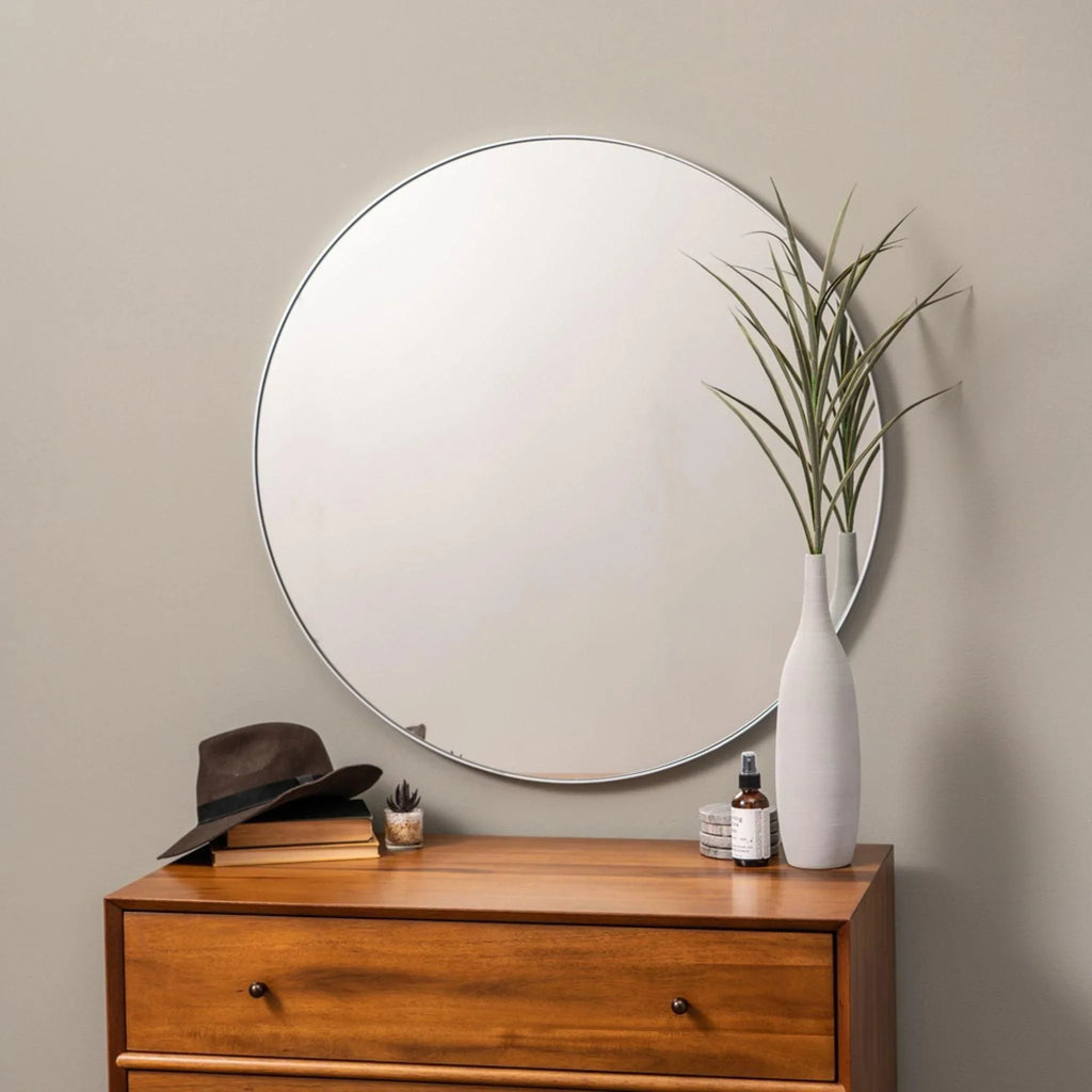 Simple Round Silver Rimmed Wall Mirror - Wall Mirrors - The Well Appointed House