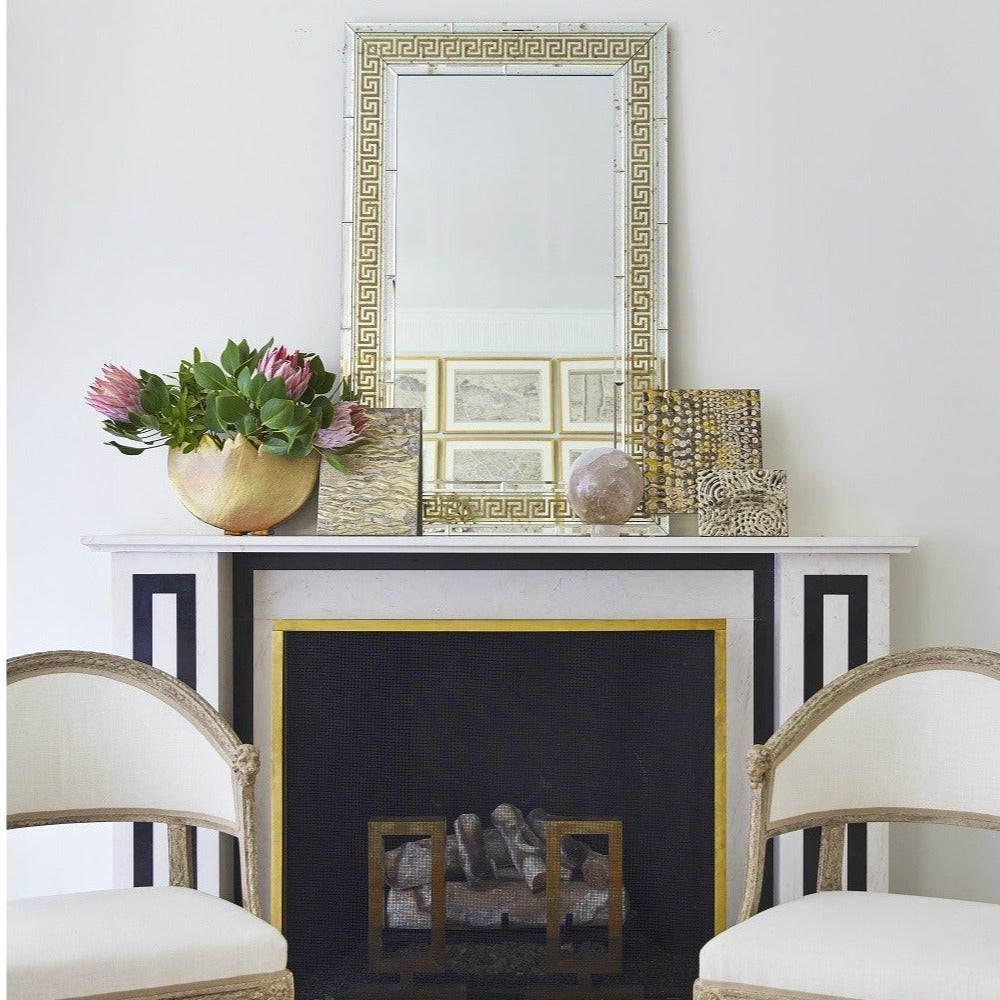 Suzanne Kasler Antiqued Mirror With Silver Greek Key Frame Wall Mirror - Wall Mirrors - The Well Appointed House