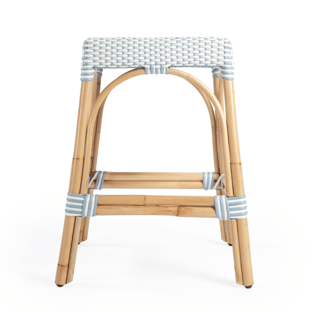 Sky Blue & White Woven Counter Stool - Bar & Counter Stools - The Well Appointed House