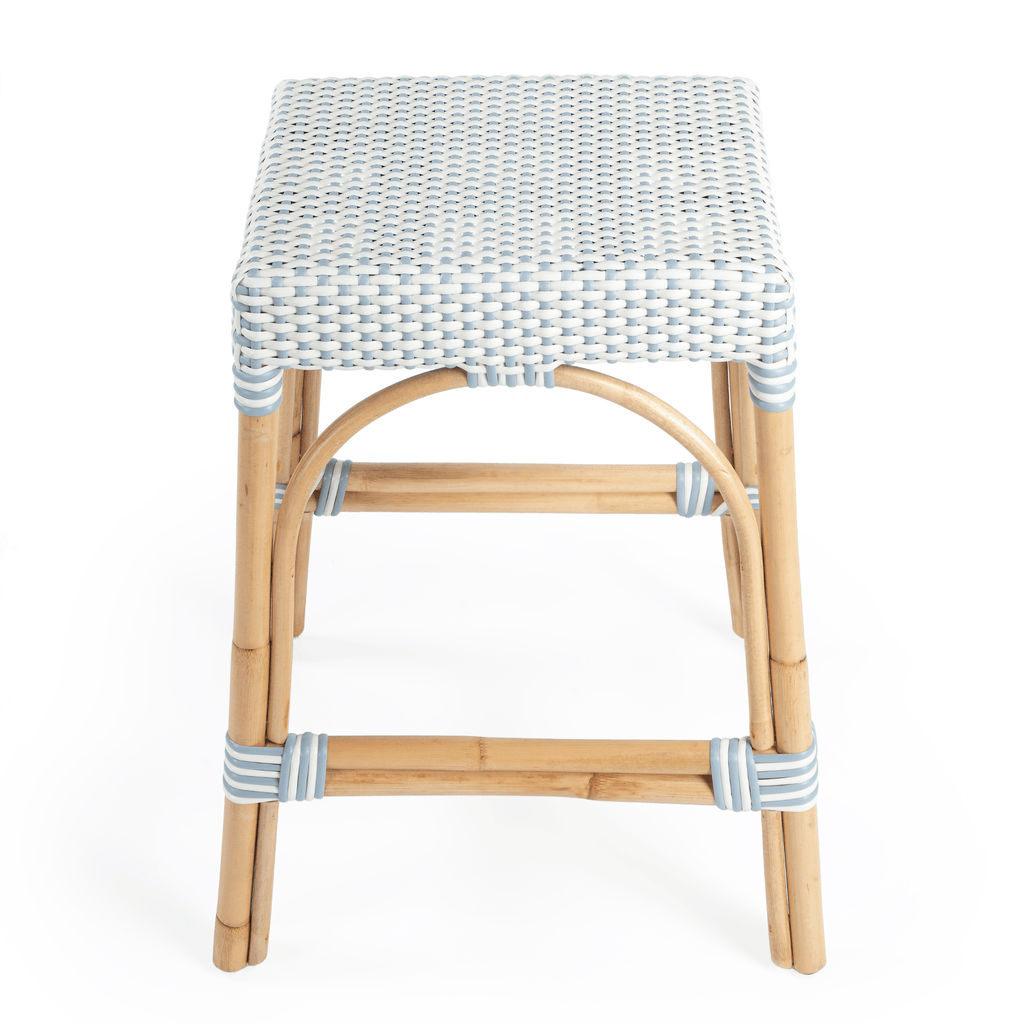 Sky Blue & White Woven Counter Stool - Bar & Counter Stools - The Well Appointed House