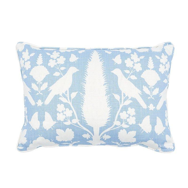 Sky Blue Chenonceau Flora & Fauna Silhouette Linen Lumbar Throw Pillow - Pillows - The Well Appointed House