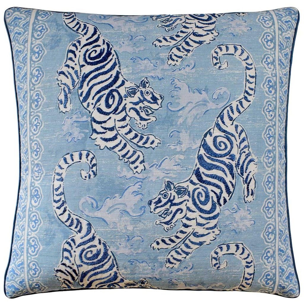 Sky Blue Pogol Tiger Print Decorative Pillow - Pillows - The Well Appointed House
