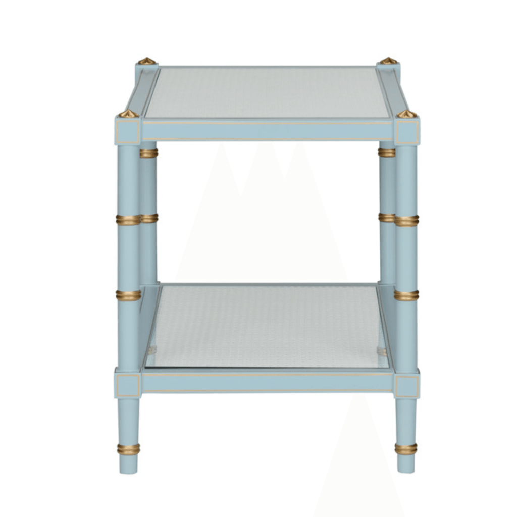 Sky Blue Wood & Cane Two Tier Cocktail Table - Coffee Tables - The Well Appointed House